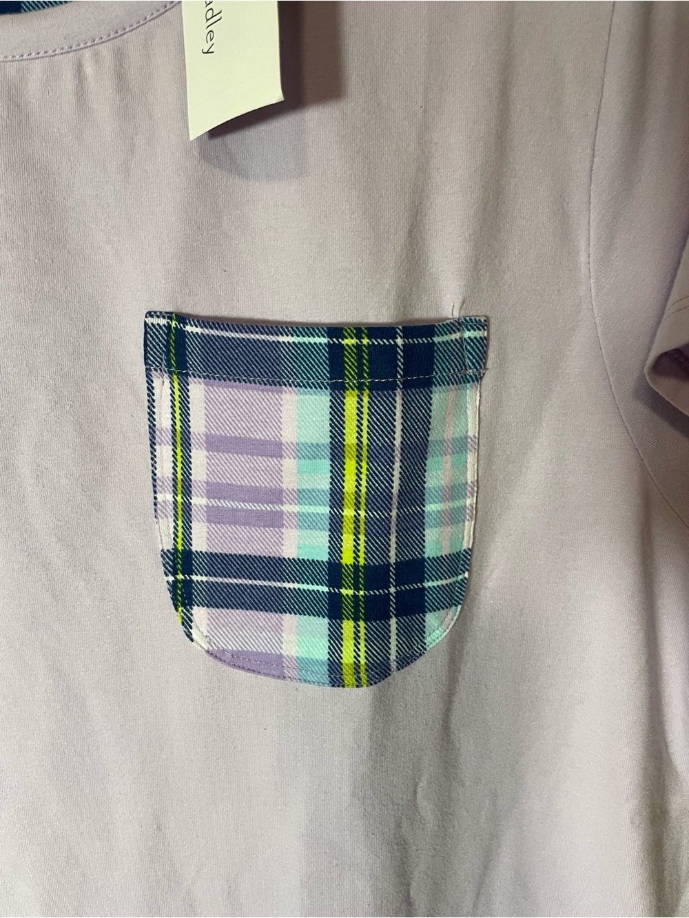 Vera Bradley Lavender Tee with Blue-Green Plaid Pocket - Picture 3 of 5